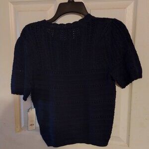 Draper James Pointelle Navy Blue Sweater